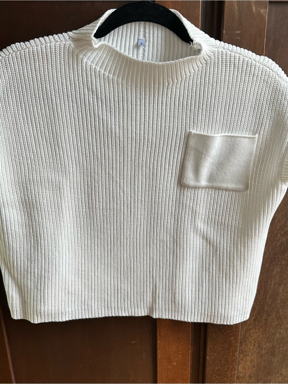 Amazon Cream Ribbed Mock Turtleneck Sweater with Chest Pocket